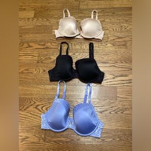 Le mystere 3 bra bundle. Size 36 D.  Nude. Black. Blue $68 each when New